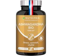 ASHWAGANDHA - Extrait BIO Breveté KSM-66® - Standardisé à 5% en Withanolides - Réduction du Cortisol - Bien-Être Physique & Mental - 600 mg - 90 Gélules Vegan - Nutrimea - Fabriqué en France