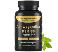 Ashwagandha KSM-66, Matière première premium, 600 mg par jour, 180 capsules (cure de 3 mois), Testé en laboratoire, végan, hautement dosé et fabriqué en Allemagne