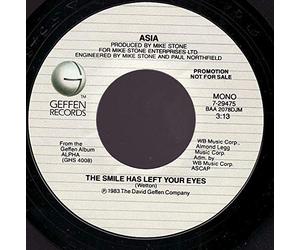 ASIA - SMILE HAS LEFT YOUR EYES 12" SINGLE UK GEFFEN 1983 3 TRACK B/W LYING TO YOURSELF AND MIDNIGHT SUN (TA3836) PIC SLEEVE