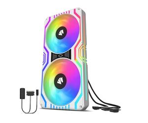 AsiaHorse Ventilateur de boîtier PC 2 in 1,Ventilateur PC ARGB 2 * 120mm avec 48 LED adressables,Ventilateur de boîtier CPU avec contrôle PWM,800-1800 RPM, Blanc