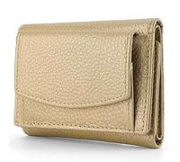 Asiasioc Houtangduty Mini portefeuille à trois volets avec porte-monnaie avec fente pour espèces et porte-cartes en cuir RFID, doré, Mini