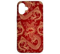 Asiatique Japonais Chinois Chanceux Riche Rouge Jaune Dragon Dieu Coque pour iPhone 16 Plus