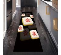 Asiatique Mahjong Tapis de Couloir Long 60 x 180 cm, Chinois Jeu Oriental Carreaux Tapis Cuisine Devant Evier Antidérapant Lavable, Carpet pour Salon Chambre à Coucher Descente de lit Interieur