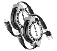 ASICEN 2 in 1 Rétractable Câble Lightning 27W, 1.2M Câble USB C iPhone, Chargeur Rapide iPhone[ Certifié MFi] USB A/Type C vers Lightning pour iPhone 14/13/12/11, iPad, AirPods-2Paquet
