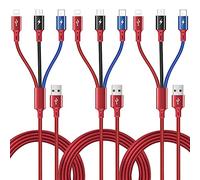 ASICEN 3Pcs Câble de Charge Multi 3A, 1.5m 3 en 1 Câble USB Rapide avec Ports Lightning/Type-C/Micro-USB Compatible avec iPhone 16 15 14 13 12/Tablettes/Samsung Galaxy/LG/Huawei/Xiaomi