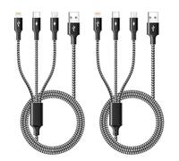 ASICEN Câble de Charge Multiple, [2Pack,1.2M] 3 en 1 Câble Multi USB, Multi Chargeur USB Câble en Nylon Tressé avec iP/Type C/Micro USB pour Phone 16 15 14 13/Android Samsung/Huawei/PS/Kindle/LG