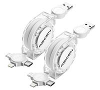 ASICEN Câble de Charge Rapide Multiple Rétractable 2 Pièces 3A, 1M Câble Multi USB 3 en 1 avec Connecteur iP/Type C/Micro USB pour iP 12 11 Xs X 8 7 6/Samsung Galaxy/Huawei/Xiaomi/LG/Moto et plus