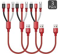 ASICEN Câble Multi USB [35CM], 3 en 1 Cable Multi Chargeur, Cable Mini USB Multi Embout en Nylon avec iP/Type C/Micro USB pour iPhone16 15 14 13 12/Galaxy/Pixel/LG/Tablettes-Rouge (3)