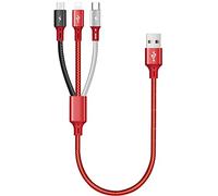 ASICEN Câble Multi USB [35CM], 3 en 1 Cable Multi Chargeur, Cable Mini USB Multi Embout en Nylon avec iP/Type C/Micro USB pour iPhone16 15 14 13 12/Galaxy/Pixel/LG/Tablettes-Rouge