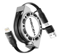 ASICEN Câble USB C iPhone 27W, [1.2M] Rétractable Câble Lightning, 2 in 1 Chargeur Rapide [Certifié MFi] USB A/Type C vers Lightning pour iPhone 14 13 12 11, iPad Mini Pro Air,AirPods