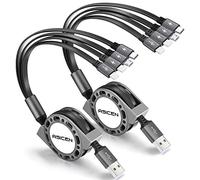 ASICEN Lot de 2 câbles de charge USB rétractables 4 A, 4 en 1, 1,5 m, câble de charge multi-USB avec connecteur téléphone/USB-C/micro USB compatible avec téléphones portables Samsung Galaxy, Huawei
