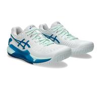 ASICS Femme Gel-Resolution 9 Sneaker, Blanc/Bleu Sarcelle, 38 EU