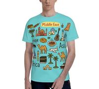 Asie Europe Afrique Imprimé Hommes Manches Courtes Col Rond T-Shirt Respirant Élégant Casual Athlétique Vêtements D'été, Noir , S
