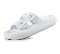 Asifn Femmes Pantoufles Hommes Douche Sandales Plage Semelle Molle Mousse épaisse Double Boucle Réglable Outdoor Sneakers（Blanc,36/37 EU