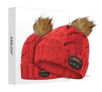 ASIILOVI Bonnet Bluetooth avec doublure en laine double couche avec pompon pour femmes/adolescentes/famille, 20 heures de jeu, emballage cadeau pour Noël, Thanksgiving (03-rouge)