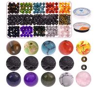 Asingeloo Coffret de perles de pierre Kit 8mm 400pcs rondes en vrac Perles de pierre de lave noire Oeil de tigre naturel Perles de quartz rose Couleur assortie (Kits de perles de pierre) Type L