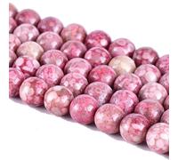 Asingeloo Lot de 47 perles rondes en jaspe rose de 8 mm en pierre de chrysanthème lisse - Pierre d'énergie et de guérison - Pour la fabrication de bijoux sur fil de 38 cm