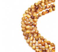 Asingeloo Perles de 10 mm en œil de tigre doré naturel - Pierre d'énergie et de guérison - Pour la fabrication de bijoux