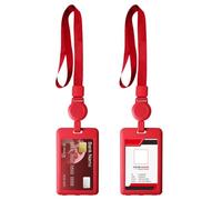 ASISUN 2pcs Porte Badge Tour de Cou, Porte Carte cou Rétractable avec Lanière, pour personnel de bureau Protege Carte pour Cartes D'identité de Bureau, étudiant, Exposition, Bus(Rouge)