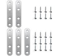 ASISUN 5 Équerres Plates en Acier Inoxydable, Equerre Metal Plate, Plaque Perforée avec Vis, Supports de Fixation Droits Plats Plaques avec 20 Pièces Vis,pour Réparation et Fixation de Meubles en Bois