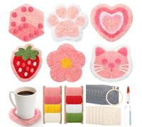 Asiv Set de Punch Needle pour Adultes, Kit DIY avec Fil, Cercle à Broder, Mode d'Emploi, pour Débutants et Professionnels, 6 Motifs pour une Décoration Créative