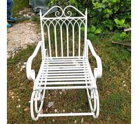 Asiwnshw Banc d'extérieur, Banc de Jardin siège en métal Rustique, bancs de Cour Robustes en Fonte, Chaise à Bascule Toutes Saisons, Meubles de Patio, pour Jardin Patio Porche Salon extérieur, Blanc