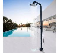 Asiwnshw Douche extérieure au Sol, Accessoires de Douche en Acier Inoxydable avec Pomme de Douche à Effet Pluie et Douche à Main, Douche au Bord de la Piscine pour Jardin, Plage, Noir