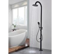 Asiwnshw Douche extérieure autoportante Douche d'extérieur Douche de Jardin Colonne de Douche au Bord de la Piscine avec pommeau de Douche à Effet Pluie et Robinet de Douche à Main et à Pied, Noir
