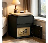 Asiwnshw Meuble de Chevet, Coffre-Fort en Acier avec 2 clés, Table de Nuit en Bois et Cuir, Meuble de Rangement pour Chambre, Dressing, entrée, dortoir(A,50 * 40 * 53.5cm)