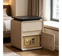 Asiwnshw Meuble de Chevet, Coffre-Fort en Acier avec 2 clés, Table de Nuit en Bois et Cuir, Meuble de Rangement pour Chambre, Dressing, entrée, dortoir(B,50 * 40 * 53.5cm)