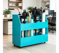 Asiwnshw Support de Rangement pour Plans, Chariot Mobile de classement | Matériaux en MDF et PVC, étagères modulables, 4 roulettes pivotantes, porte-revues pour bureau(Blue,24-slot)