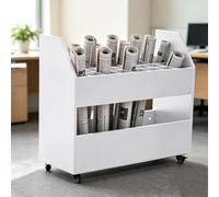 Asiwnshw Support de Rangement pour Plans, Chariot Mobile de classement | Matériaux en MDF et PVC, étagères modulables, 4 roulettes pivotantes, porte-revues pour bureau(White,24-slot)