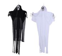 Asixxsix 2Pcs Pendaison Squelette Fantômes Halloween Décorations, 39.4x13.8 Pouces Suspendus Faucheurs, Halloween Squelette Volant Fantôme, Décorations de Fête Effrayantes, Décor de