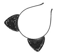 Asixxsix Bandeau D'oreille de Chat de Fête avec de Belles Paillettes, Décoration D'oreille de Chat Réversible pour Femme, Cerceaux de Cheveux en Fer Stables pour Halloween, 1 X Bandeau de (BLACK)