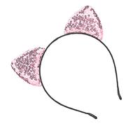 Asixxsix Bandeau D'oreille de Chat de Fête avec de Belles Paillettes, Décoration D'oreille de Chat Réversible pour Femme, Cerceaux de Cheveux en Fer Stables pour Halloween, 1 X Bandeau de (PINK)