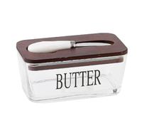 Asixxsix Beurrier en Verre avec Couvercle et Couteau, 500 Ml, Hermétique, Plateau de Conservation du Fromage, Récipient Portable en Céramique pour Comptoir et Réfrigérateur (couleur bois foncé)