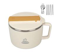 Asixxsix Bol à Nouilles pour Micro-Ondes, Bol à Ramen pour Micro-Ondes avec Couvercle, Baguettes Spork Bol à Soupe Portable avec Poignée Support de Téléphone Cuiseur à Nouilles Instantanées (Beige)