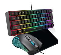 Asixxsix Clavier Et Souris Filaire De Jeu, USB LED RGB Backlight Bundle avec La Lumière vers Le Haut 61key 3600dpi Souris Clavier Sentiment Mécanique Convient pour Pc avec Mousepad (Ensemble Noir)