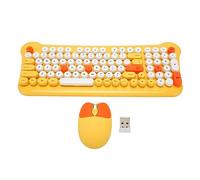 Asixxsix Clavier et Souris sans Fil, 98 Touches Rondes rétro avec Souris Mignonne, récepteur USB 2,4 GHz, pour w i n d o w s 98, PC, Ordinateur Portable, Ordinateurs de Bureau (Yellow)