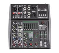 Asixxsix Console de mixage stéréo Bluetooth 4 canaux avec alimentation 48 V indépendante, pour enregistrement live et karaoké. Processeur de signal numérique 99 bits (Prise UE)