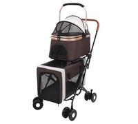 Asixxsix Double Pet Pettroller avec Porteur Détachable, Poussette de Chien de Chien Pliant pour Petits Chats de Petits Chiens, 4 Roues Chariot pour Animaux de Compagnie,