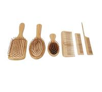 Asixxsix Ensemble de Brosses à Cheveux en Bambou, 6 Pièces, Brosse à Cheveux Démêlante, Peigne à de Conception Ergonomique avec Poils Ronds pour Femmes, Hommes et Enfants, épais, Fins,