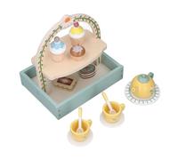 Asixxsix Ensemble de Jeu de thé 21 pièces, en Bois et Plastique Ensemble de thé en Bois Support à Desserts à Deux étages Jeu réaliste pour l'heure du Activités Parents-Enfants