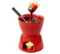 Asixxsix Ensemble de Pots à Fondue, Mini Chauffe-beurre en Céramique, Fondoir à Chocolat avec Fourchette, Ensemble Chauffe-fondue pour Tremper le Chocolat, le Fromage, les Bonbons et les (Rouge pur)
