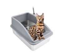 Asixxsix Litière pour Chat en Acier Inoxydable, 23.62x15.75x11.81 Pouces Extra Large Top Entrée Haut-Face Bac à Litière en Métal Anti Fuite D'urine De Bâton Non Facile à Nettoyer avec (Gris foncé)