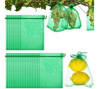 Asixxsix Lot de 100 Sacs de des Fruits, Sac de Filet de Fruits Respirant et Transmissible à la Lumière, Couverture de Fruits Réutilisable de 4 Tailles avec Cordon de Serrage