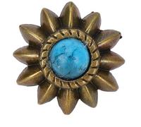 Asixxsix Lot de 20 Boucles Conchos Décoratives en Forme de Marguerite, Motifs Métalliques Sculptés avec Imitation Turquoise Colorée, Boutons à Vis de Style Occidental Vintage (BLUE)