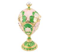 Asixxsix Oeuf de Fabergé peint à la main, boîte à bibelots décorative en émail à charnière, boîte à bijoux en forme d'œuf de Pâques, motif fleuri peint à la main, Cadeaux unique (Vert Rose)