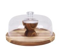 Asixxsix Présentoir à Gâteau en Bois D'acacia avec Couvercle, Support à Gâteau Rond de 30,5 Cm avec Couvercle en Acrylique Transparent, pour Anniversaire, Cuisine, Fête, Mariage