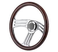 Asixxsix Volant chromé Durable à 3 Branches avec Poignée en Bois, Améliore les Performances, S'adapte à la Plupart des Véhicules, Excellente Décoration Complémentaire